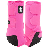 Classic Equine Legacy2 hind boot in hot pink, side view showing cradle fetlock protection.