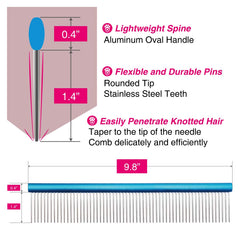 Claw Claws Greyhound Comb with rounded teeth protects skin during grooming
