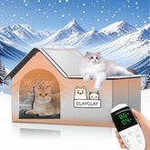 CLAYCLAY sturdy heated cat house in winter with warmth and shelter