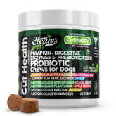 Clean Pets probiotics dog bottle front showing beef-flavored soft chews for digestive support potential
