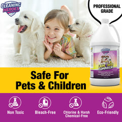CLEANING HEROES Enzyme cleaner spray shown for quick stain and odor removal on upholstery