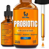 Clear Max Liquid Probiotics bottle front for easy pet digestive support.