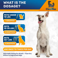 Clear Max Liquid Probiotics dosing cup shows precise 2-oz measurement.