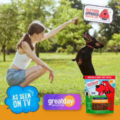 Clifford soft-training-treats grain-free-high-protein bag display communicates protein-rich rewards