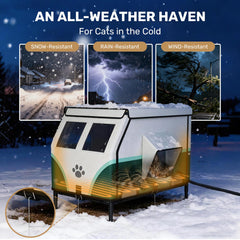 ClimbHope heated cat house side view demonstrates weatherproof construction for year-round outdoor use