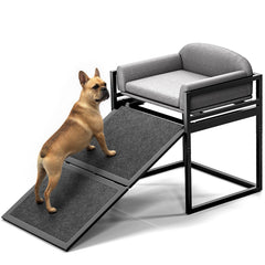 Clioran non-slip dog ramp seat gray provides safe access to beds and couches.