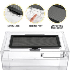 Clioran Reptile PC Terrarium open lid enables one handed feeding and quick cleanups