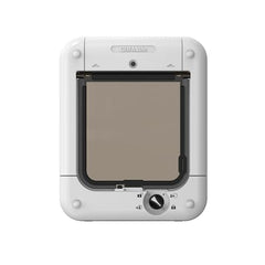 Closer Pets Cat Mate flap microchip reader closeup highlights ISO AVID compatibility for selective access.