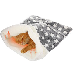 Clysee self-heating cat sleeping bag front view shows warm indoor shelter for pets