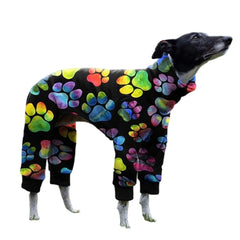 Cnkwei paw-print front view dog pajamas on greyhound for cozy lounging