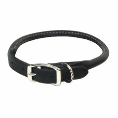 Coastal Circle T Oak Tanned Leather Round Dog Collar closeup shows rich leather texture and craftsmanship.