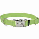 Coastal Pet adjustable collar in lime with 14-20 inch fit and sturdy buckle for daily walks.