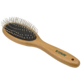 Coastal Pet Safari wire-pin brush closeup with bamboo handle for comfortable grooming.