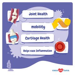 Coco and Luna egg shell membrane feature indicating joint health support