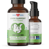 Coco and Luna Milk Thistle Drops poured for easy dosing and potential liver support.