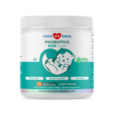 Coco and Luna cat probiotics powder package demonstrates digestive support for felines.