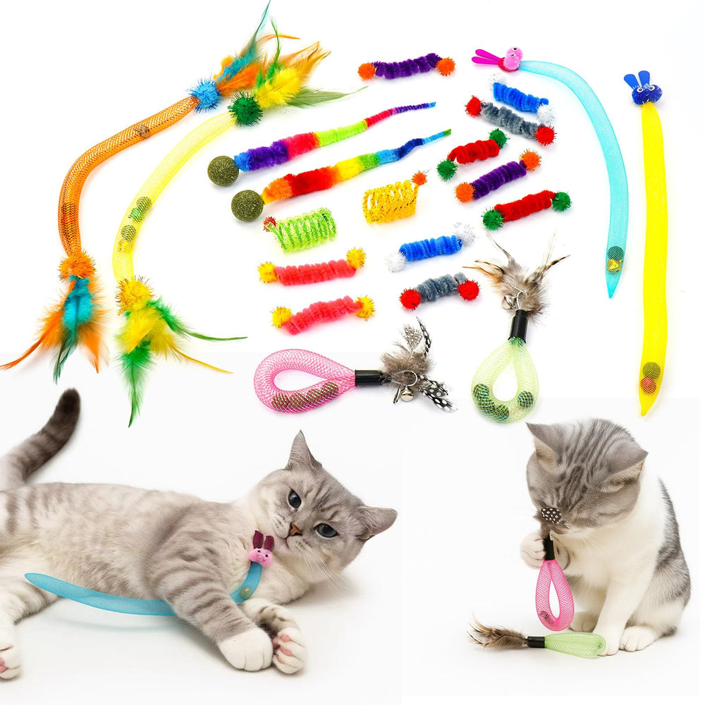 Coivnl cat toy pack feather elastic mesh sparks hunting instincts during play