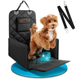 Cokiki dog car seat front view for small dogs with secure belt attachment.