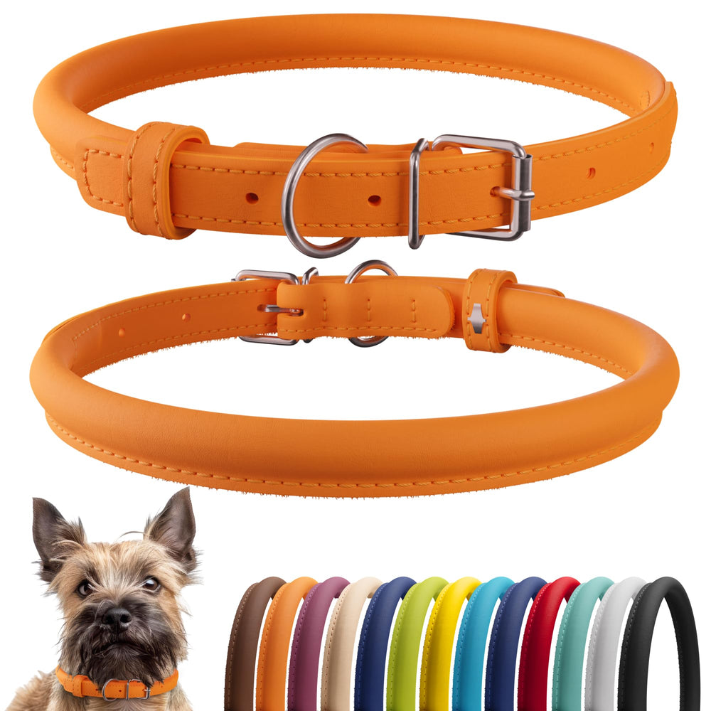 CollarDirect collar de cuero enrollado naranja suave, cómodo para uso diario.
