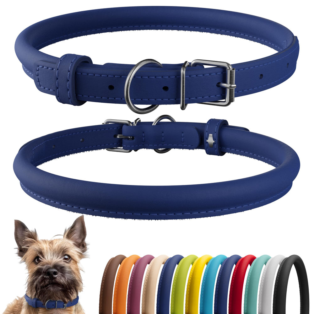 CollarDirect collar de cuero enrollado azul profundo, ideal para pelo largo.