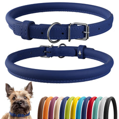 CollarDirect collar de cuero enrollado azul profundo, ideal para pelo largo.