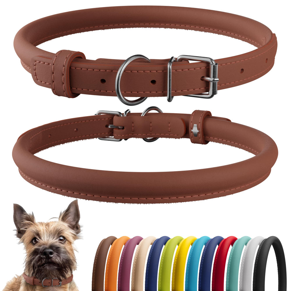 CollarDirect collar de cuero enrollado canela suave, cómodo y ligero para uso diario.