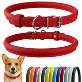 CollarDirect collar rodado de cuero suave rojo, ideal para pelo largo sin enredos.