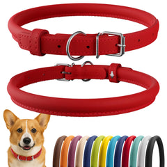CollarDirect collar rodado de cuero suave rojo, ideal para pelo largo sin enredos.