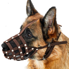 CollarDirect dog muzzle chestnut-brown leather basket for comfortable daily wear
