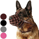 CollarDirect dog muzzle leather basket chestnut front view enables comfortable large-breed walks.