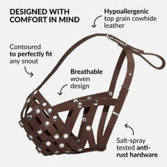 CollarDirect basket muzzle breathable cross-weave design helps keep your dog comfortable.