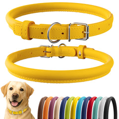 CollarDirect rolled leather collar closeup highlights soft texture for gentle daily wear.