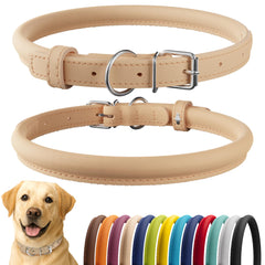 CollarDirect rolled leather collar closeup highlights soft padding for long-haired dogs.