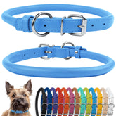 CollarDirect rolled-leather-collar closeup shows soft padding for gentle everyday wear.