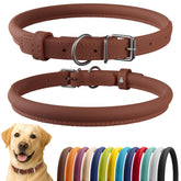 CollarDirect rolled leather dog collar cinnamon smooth closeup highlights premium comfort and style
