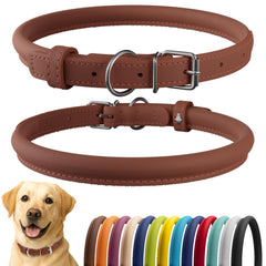 CollarDirect rolled leather dog collar cinnamon smooth closeup highlights premium comfort and style
