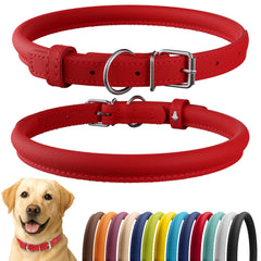 CollarDirect rolled leather dog collar red smooth offers comfortable daily wear and easy cleaning.
