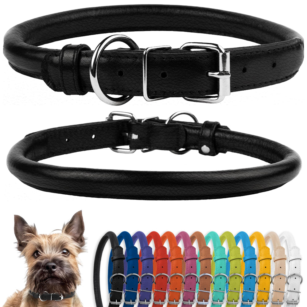 CollarDirect rolled leather dog collar gentle on fur reduces matting for long haired breeds