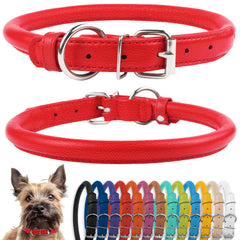 CollarDirect rolled leather dog collar with smooth surface reduces tangling for long-haired breeds.