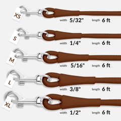 CollarDirect rolled leather dog leash 6ft closeup of soft treated cowhide texture for gentle handling.
