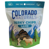 Colorado Naturals Lamb Jerky Chips pack shot showing premium, all-natural dog treats for training rewards