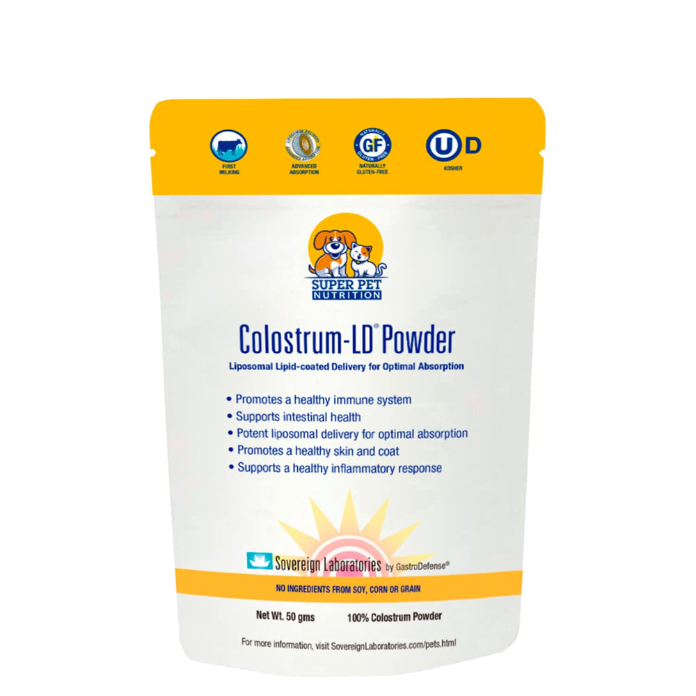 Colostrum-LD liposomal bovine colostrum bottle promotes immune and digestive support for dogs and cats.