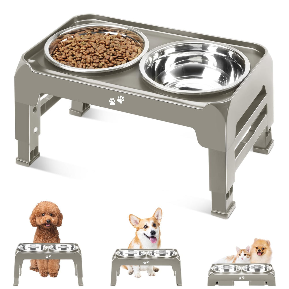 COMESOON elevated bowls stand highlights grow-with-your-dog height options for ergonomic meals
