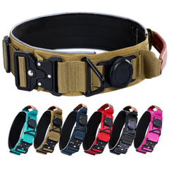 Comfluxe AirTag collar brown side view showing rugged 2-inch width for large dogs