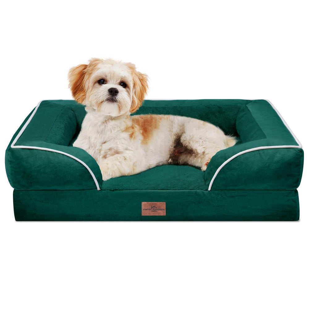 Comfort Expression orthopedic dog bed emerald angle view with supportive contour for joints