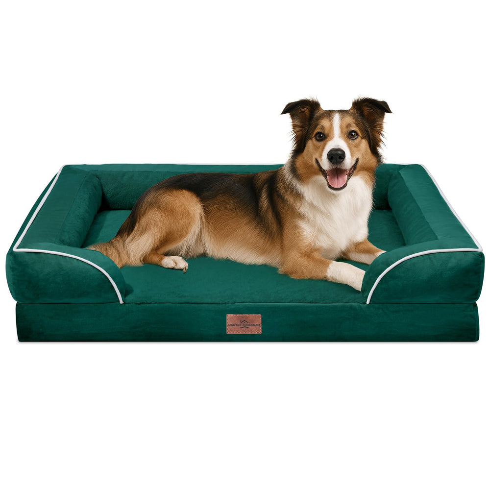 Comfort Expression orthopedic dog bed emerald front view shows large-dog support for joints.