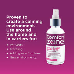 Comfort Zone cat calming spray is drug-free and fragrance-free for calmer sessions.