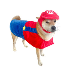 ComfyCamper hat and suspenders dog costume full look showcases space-themed style for Halloween.