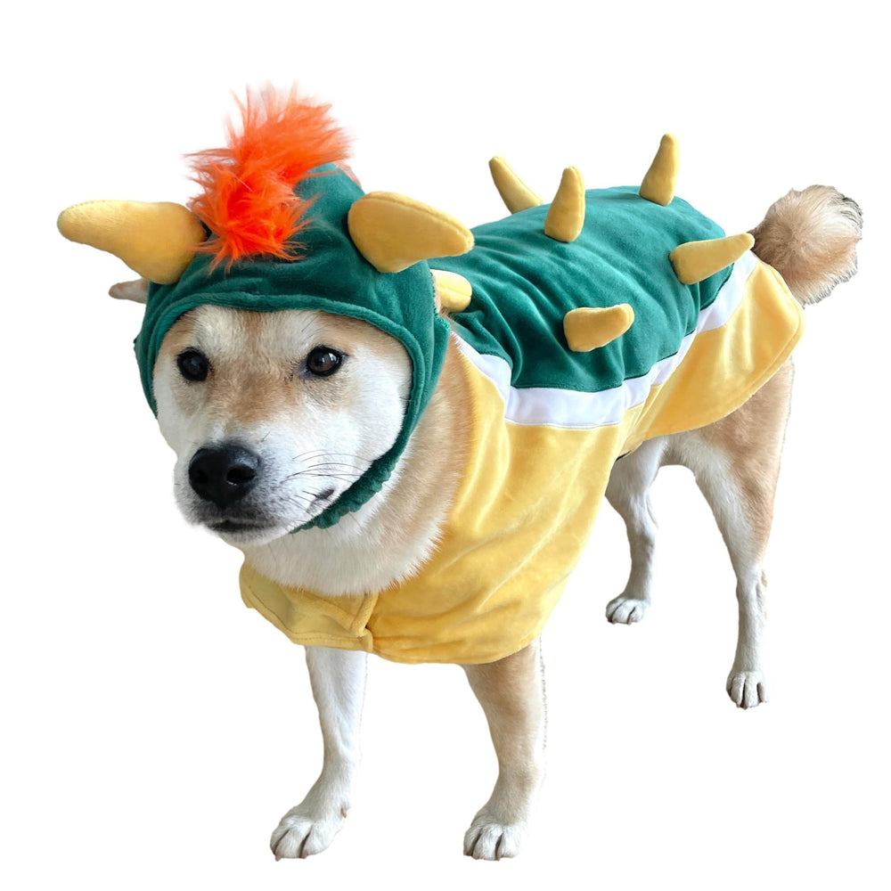 ComfyCamper hat and suspenders dog costume in orange for festive photos and indoor wear.