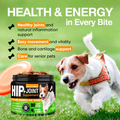 Commanding Life MSM turmeric dog joint supplement with omega-3 supports flexible movement.